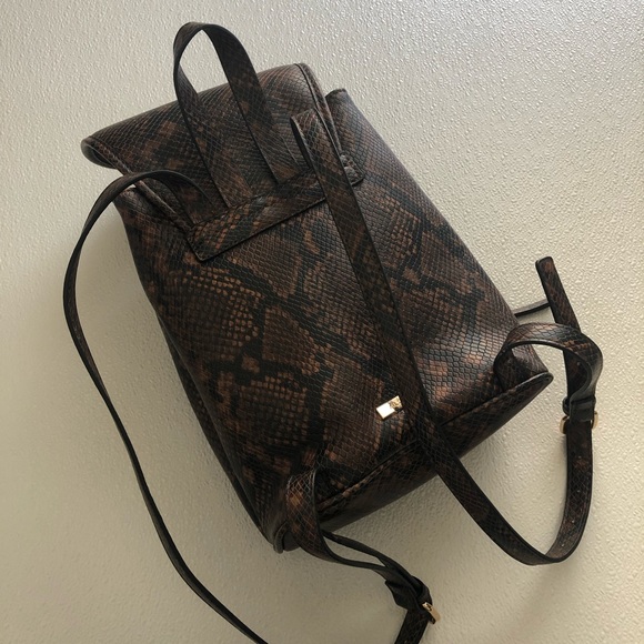 Aldo Python Snake Print Backpack Purse in Brown and Gold - Picture 4 of 15